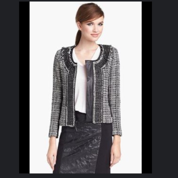 Milly  leather and bead trimming, frayed, jacket - Picture 3 of 11